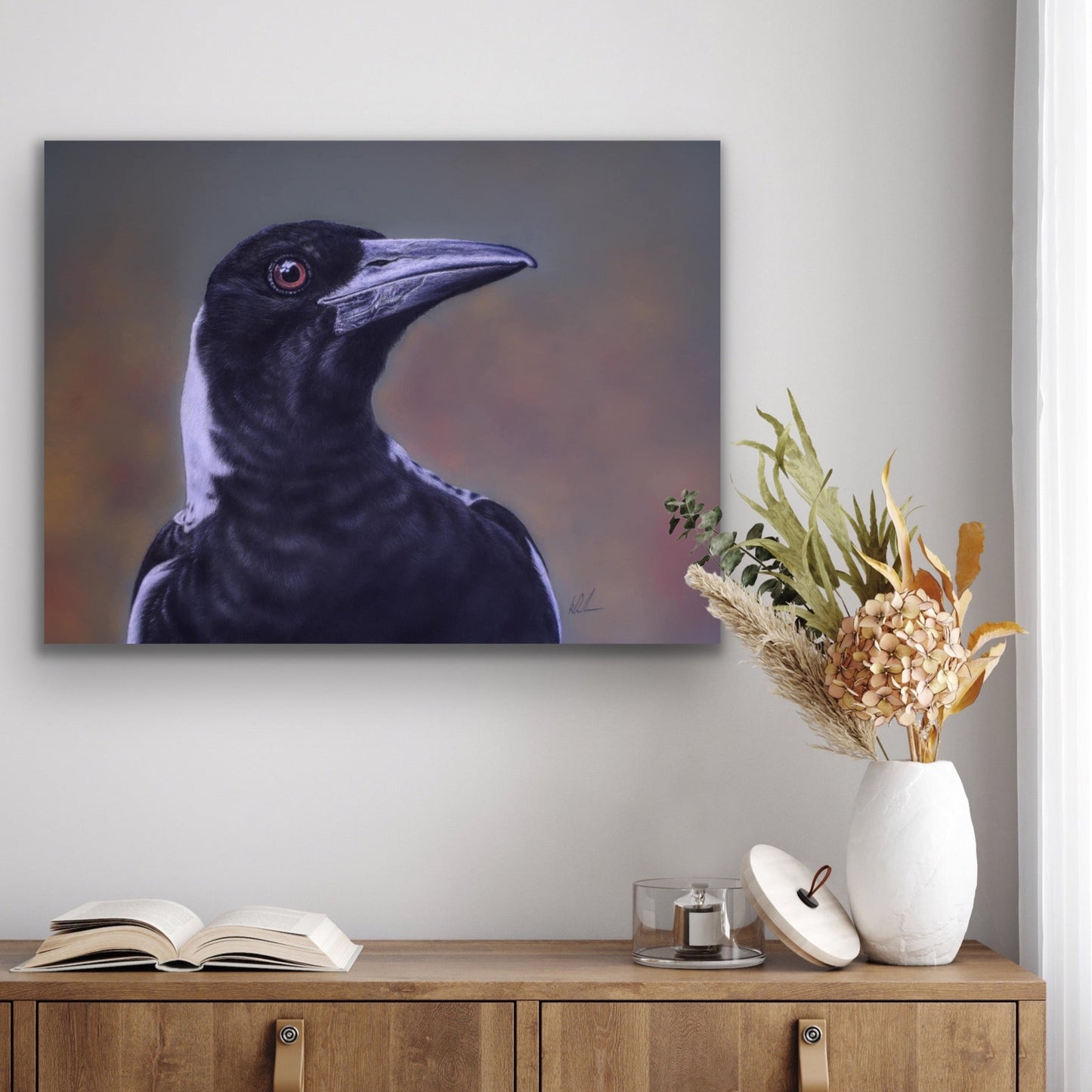 Maggie stretched canvas print hanging on wall