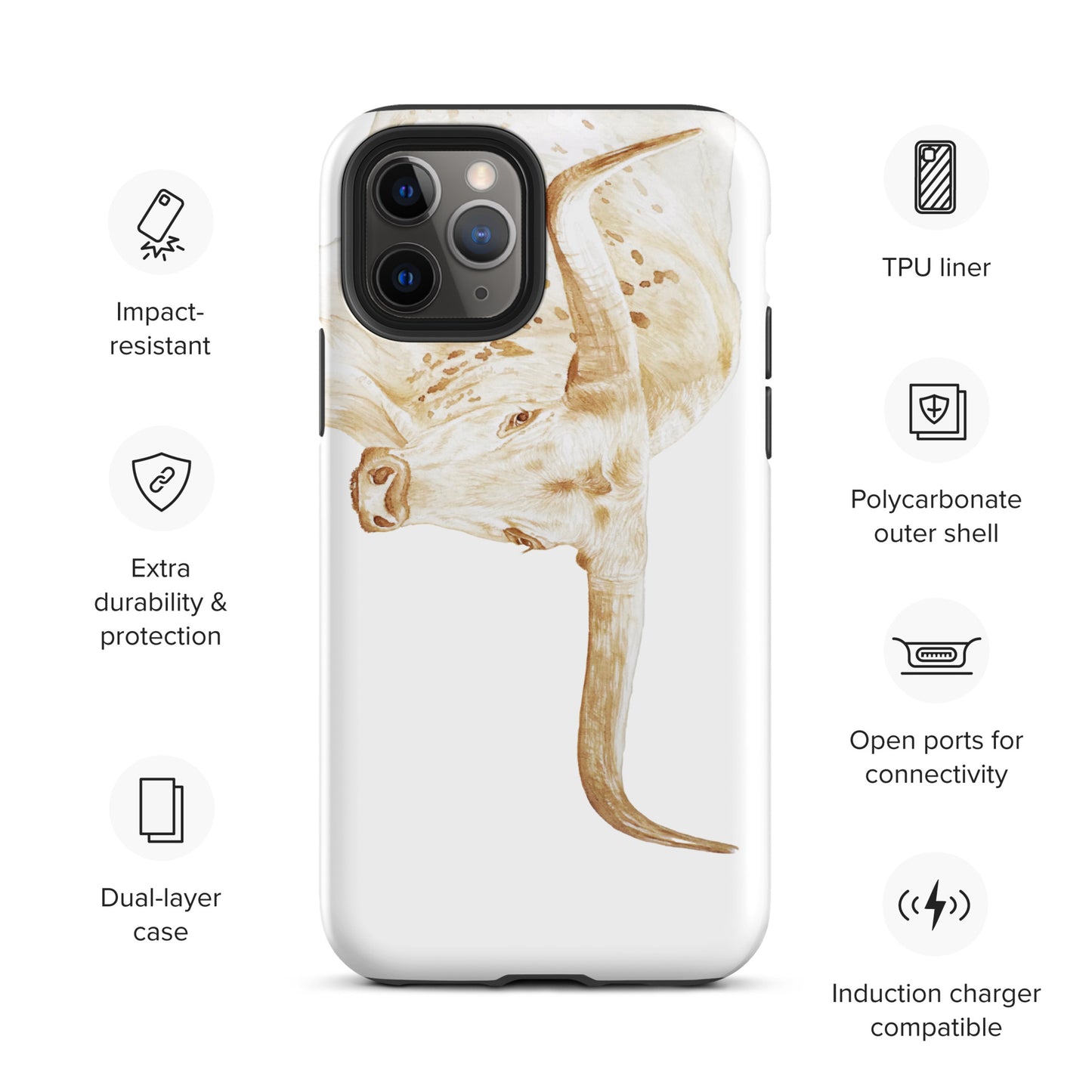 phone case with texas longhorn fine art print