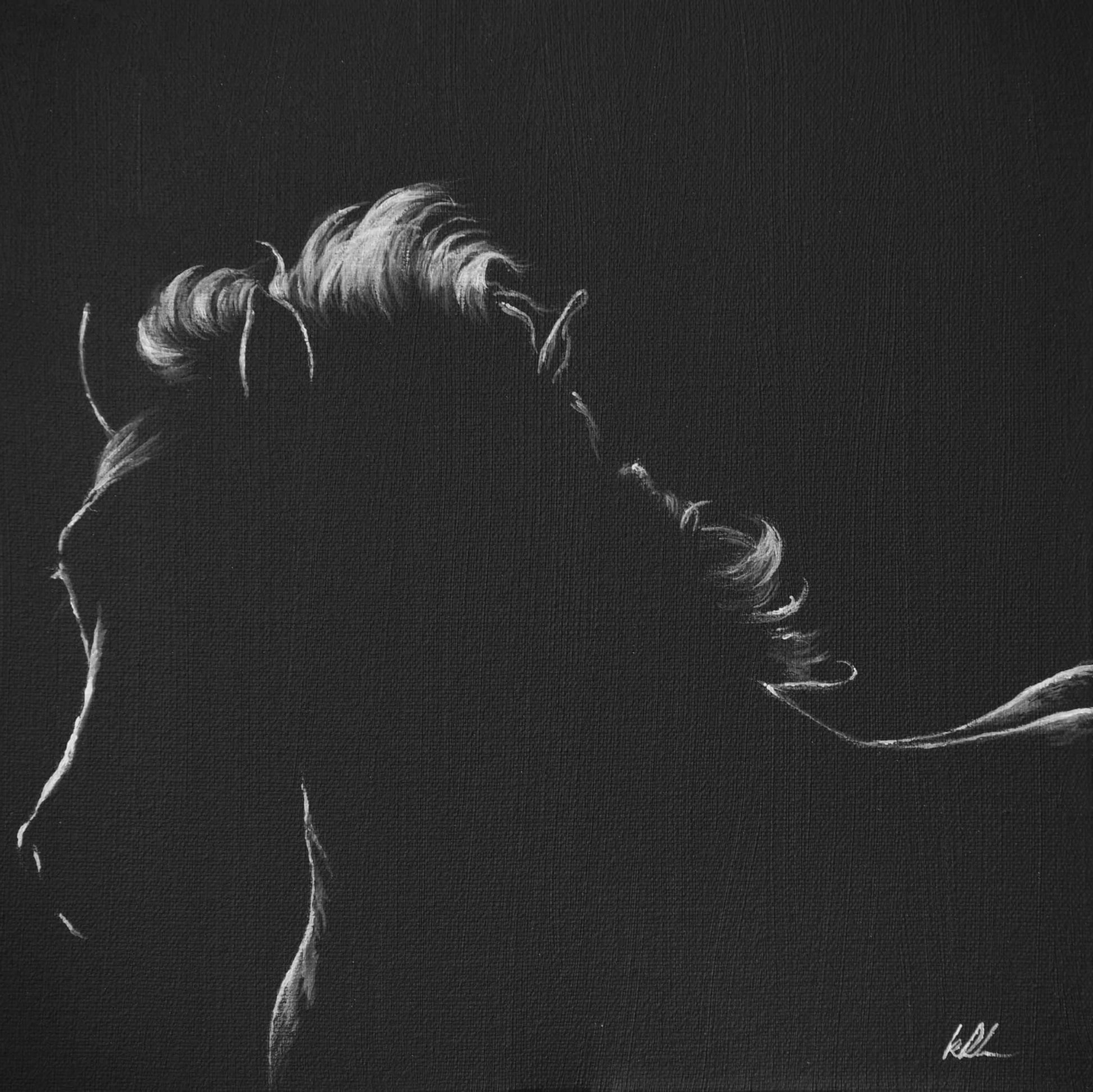horse headshot with flowing mane dark silhouette artwork